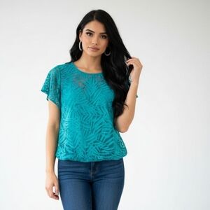 Cleo Teal Leaf Pattern Blouse